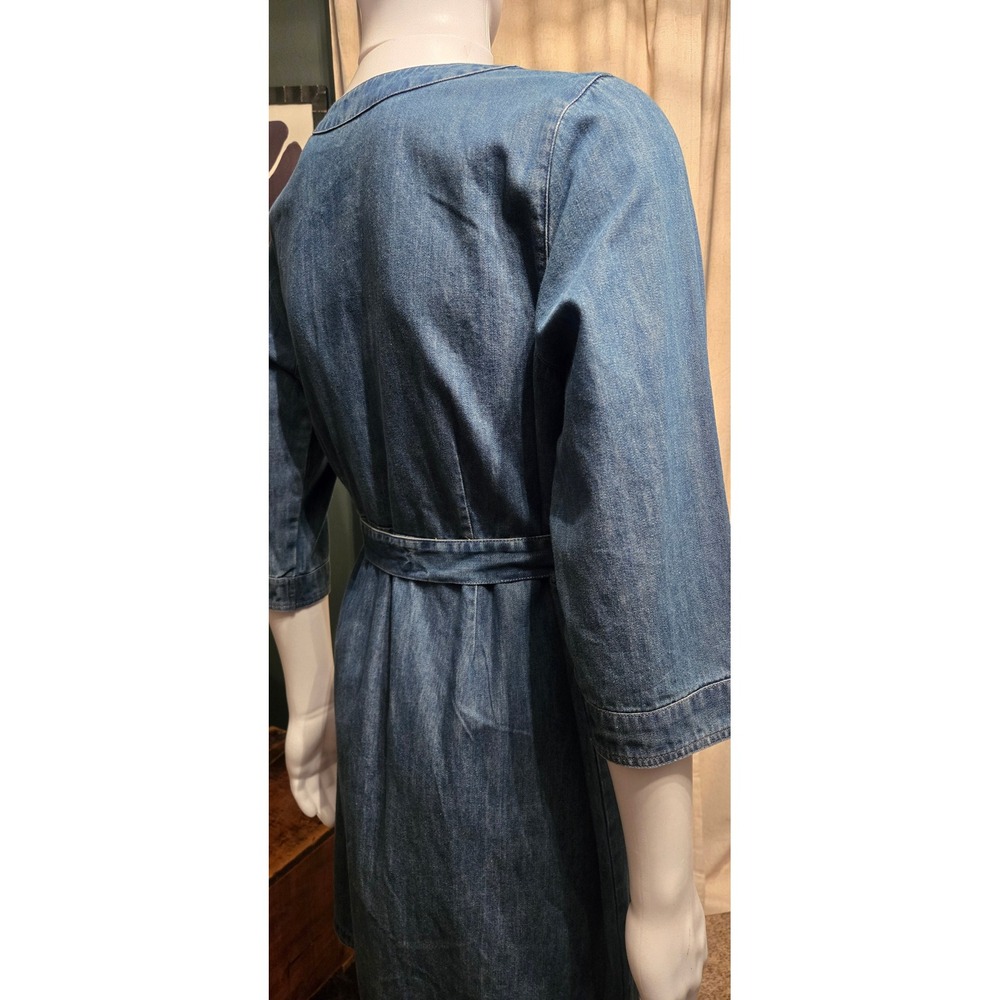 Papaya Denim Blue Button Front Belted V-Neck Dress Size 16 100% Cotton L337SZ - Picture 2 of 9
